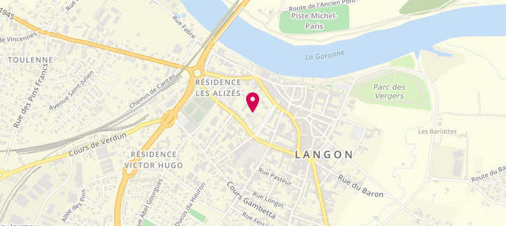 Plan de Caisse d'Allocations Familiales de Langon, Agence Cpam<br />
immeuble Langon<br />
70 Cours du Général Leclerc, 33210 Langon