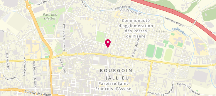 Plan de Point d'accueil CAF Bourgoin-Jallieu - La Cité des familles, 45 avenue Maréchal Leclerc, 38300 Bourgoin-Jallieu