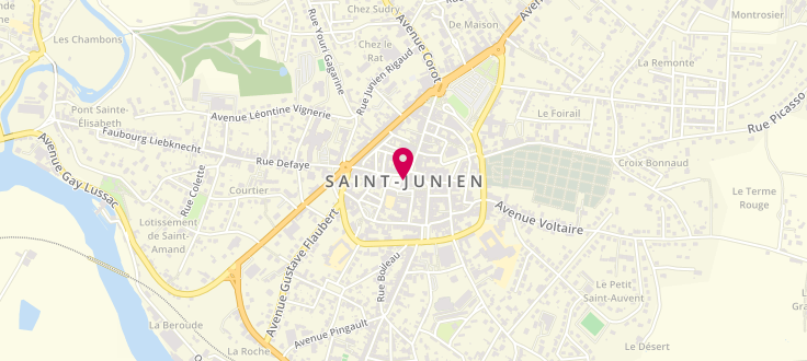 Plan de Point d'accueil CAF de Saint-Junien - CCAS, Centre administratif Martial Pascaud 1er étage 2 Place Auguste-Roche, 87200 Saint-Junien
