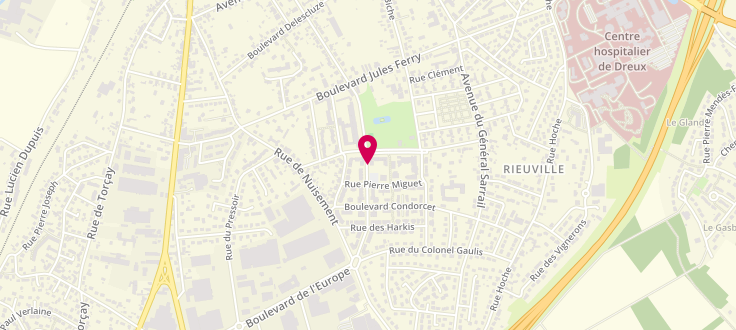 Plan de Point d'accueil CAF de Dreux - Maison Proximum Les Rochelles, 27 Boulevard de Juillet, 28100 Dreux