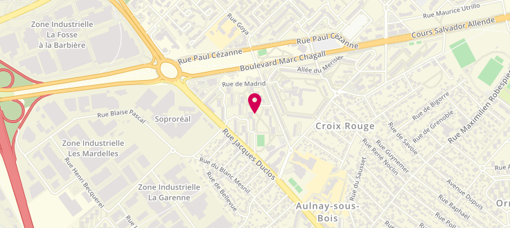 Plan de Point numérique CAF d'Aulnay-sous-Bois - Centre social Les 3 Quartiers, 2 allée d’Athènes, 93600 Aulnay-sous-Bois