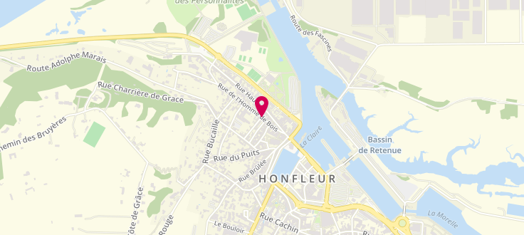 Plan de Point d'accueil CAF d'Honfleur - Point info 14, 21, rue de l'Homme de bois<br />
Mission Locale, 14600 Honfleur