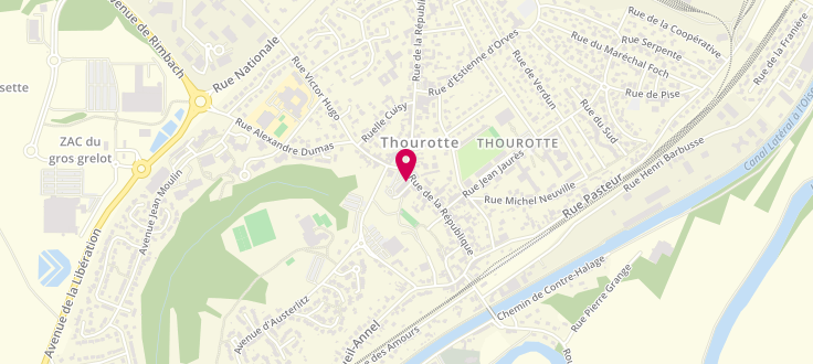 Plan de Point d'accueil CAF de Thourotte - Point Info en Centre Social, Centre social Angèle Fontaine<br />
Rue Koenig, 60150 Thourotte