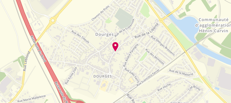 Plan de Caisse d'Allocations Familiales de Dourges, 28 Rue de la Liberté (CCAS), 62119 Dourges