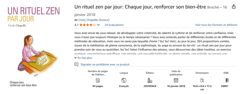  Livre sur le bien-être : Un rituel zen par jour - Cindy Chapelle