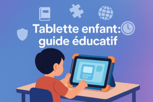 Illustration tablette éducative pour enfants avec icônes ludiques et sécurisées