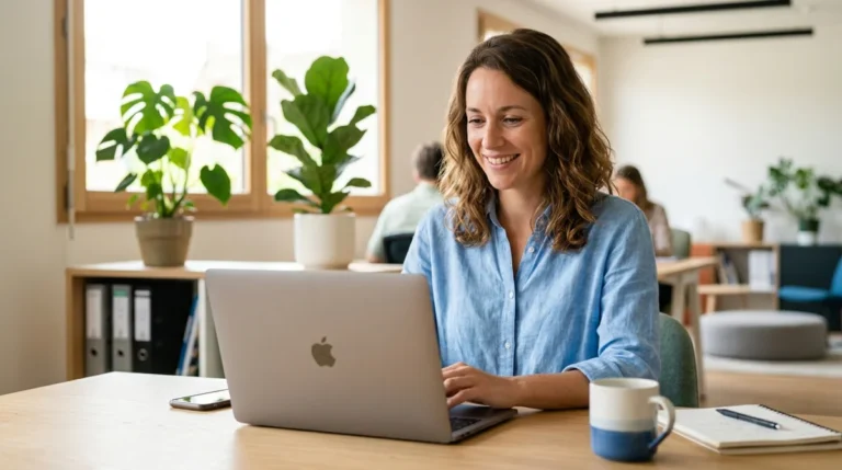 Accompagnement création entreprise : personne souriante sur site creation-entreprise-france.com