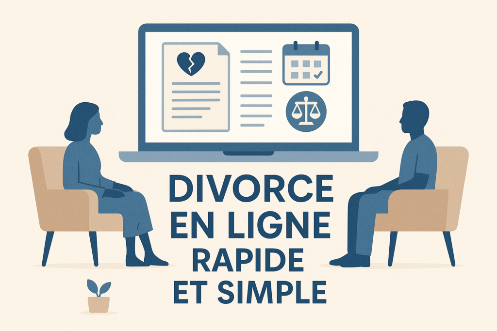 Illustration divorce en ligne rapide et simple sur ordinateur portable