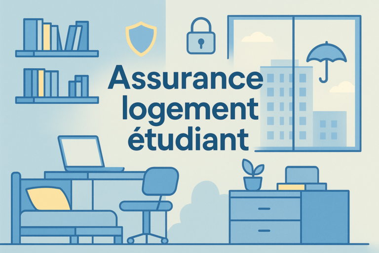 illustration d une chambre etudiante moderne avec icones de protection pour assurance logement etudiant